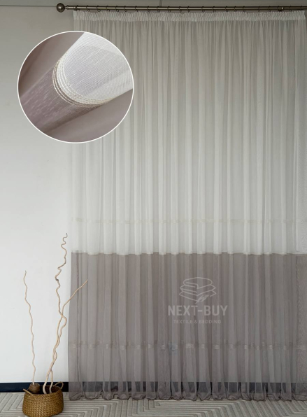 Тюль льон з смужками Llyana білий з коричневим Туреччина