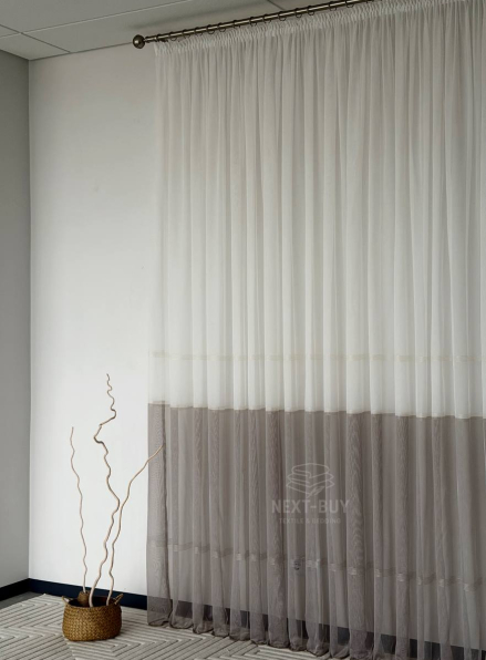 Тюль льон з смужками Llyana білий з коричневим Туреччина