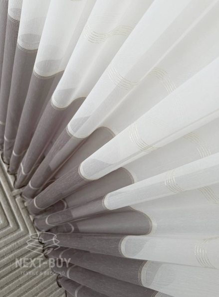 Тюль льон з смужками Llyana білий з коричневим Туреччина