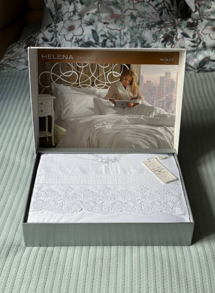 Постільна білизна Maison D'or Helena Beyaz 200x220см сатин з мереживом