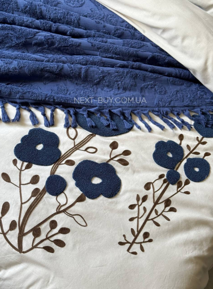 Махрове простирадло-покривало Maison D'or Paris Sanda з бахромою 220х240 синє