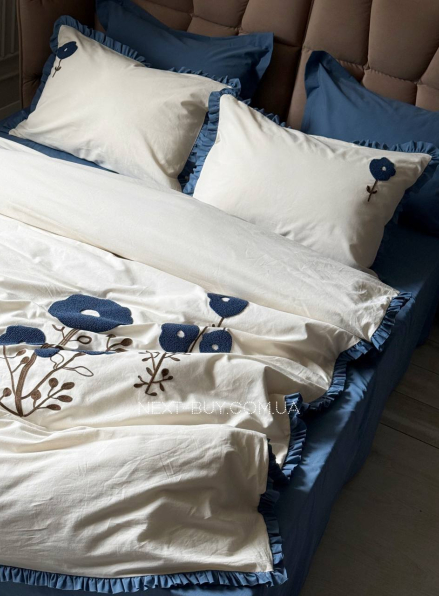 Постільна білизна Saheser Alessa Lacivert євро 200х220 з вишивкою