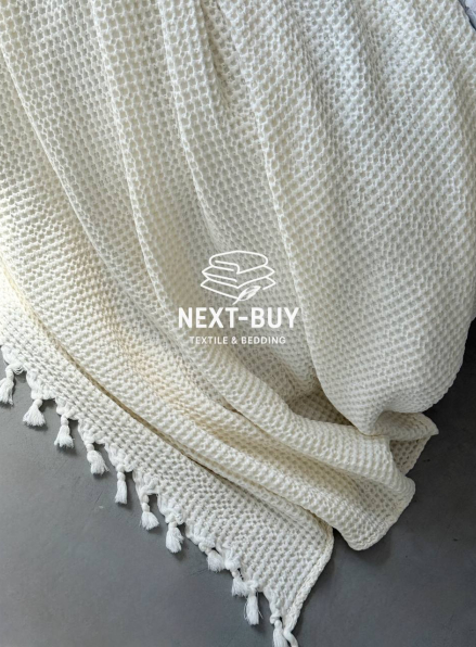 Maison D'or Paris Emeline вафельне покривало жатка з бахромою кремовий 240х260