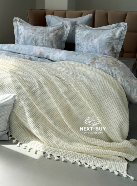 Maison D'or Paris Emeline вафельне покривало жатка з бахромою кремовий 240х260