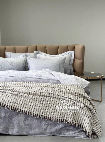 Легкий плед жатка з бахромою Maison D'or Paris Melodia сірий 220х240