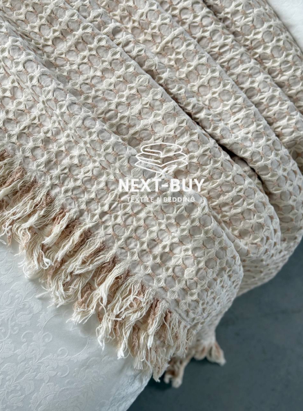 Легкий плед жатка з бахромою Maison D'or Paris Melodia beige 220х240