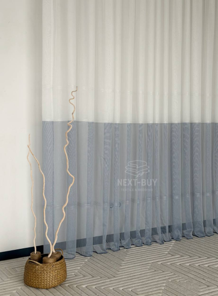 Тюль льон з смужками Llyana білий з синім Туреччина