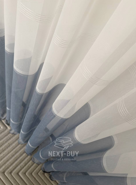 Тюль льон з смужками Llyana білий з синім Туреччина