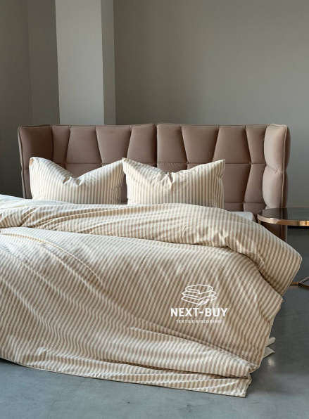 Комплект постільної білизни Saheser Nives Bej з рюшами - преміум бавовна, Туреччина