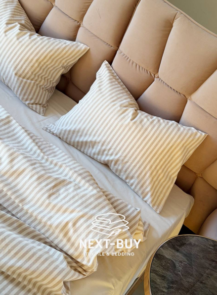 Комплект постільної білизни Saheser Nives Bej з рюшами - преміум бавовна, Туреччина