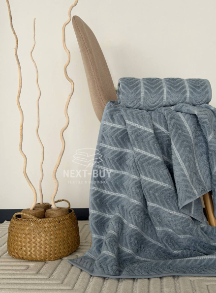 Рушники Multi Dusty Blue – Туреччина, 100% бавовна, сірий з об’ємним візерунком 2шт