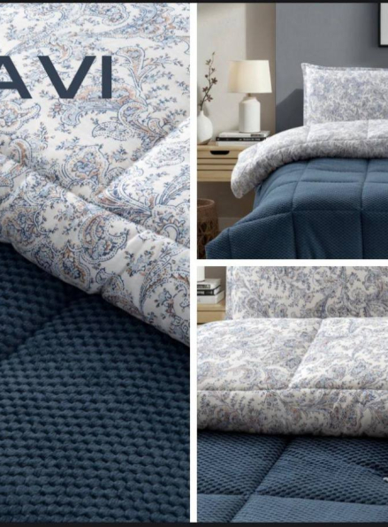 Постельное белье с объемным покрывалом-пледом Kupon Uyku Seti Mavi