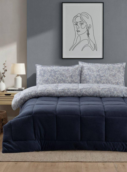 Постельное белье с объемным покрывалом-пледом Kupon Uyku Seti Mavi