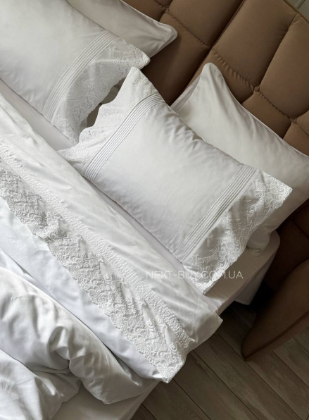 Постільна білизна Maison D'or Gloria Beyaz 200x220см сатин з мереживом