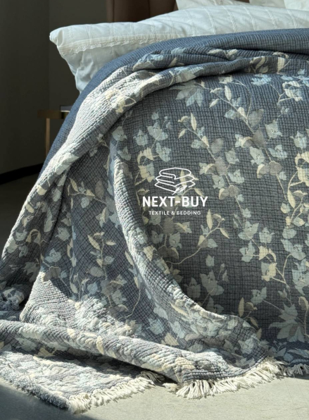 Муслиновое покрывало Misty Garden blue/krem евро Турция