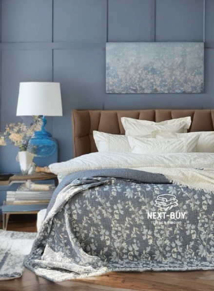 Муслиновое покрывало Misty Garden blue/krem евро Турция