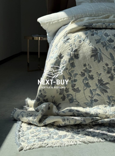 Муслиновое покрывало Misty Garden blue/krem евро Турция