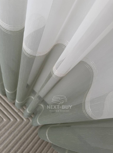 Тюль Liyana турецький тюль на основі грек сітки, білий із зеленим