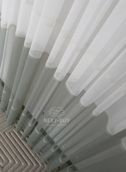 Тюль Liyana турецький тюль на основі грек сітки, білий із зеленим