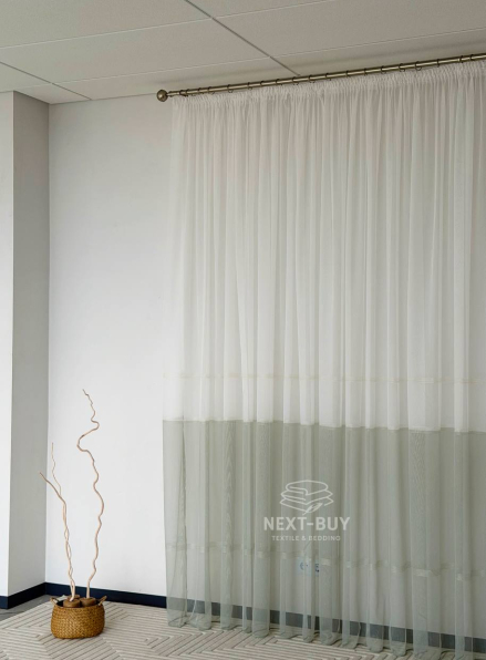 Тюль Liyana турецький тюль на основі грек сітки, білий із зеленим