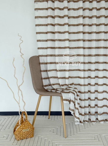 Тюль льон у смужку  Linen brown & white Туреччина