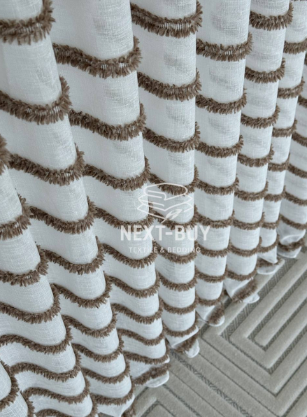 Тюль льон у смужку  Linen brown & white Туреччина