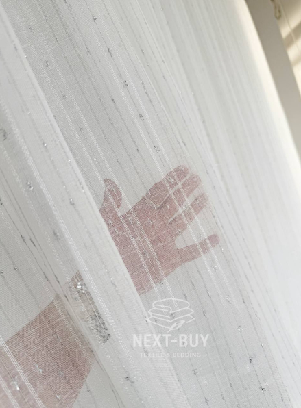 Тюль льон у смужку з сріблястим люрексом Linen Shine Stripe Snow White & Silver Туречинна