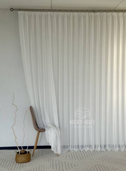 Тюль льон у смужку з сріблястим люрексом Linen Shine Stripe Snow White & Silver Туречинна
