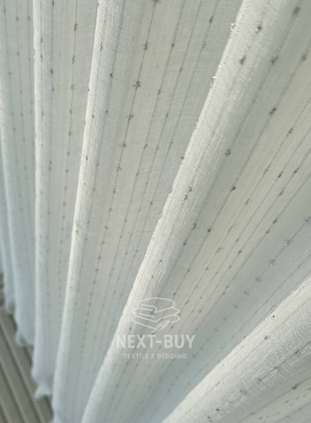 Тюль льон у смужку з сріблястим люрексом Linen Shine Stripe Snow White & Silver Туречинна