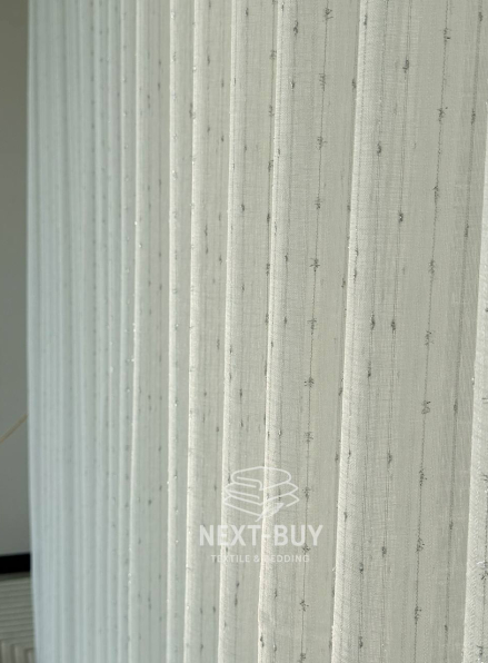 Тюль льон у смужку з сріблястим люрексом Linen Shine Stripe Snow White & Silver Туречинна