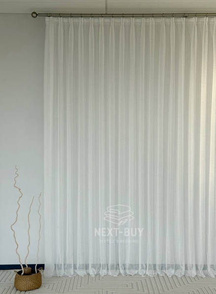 Тюль льон у смужку з сріблястим люрексом Linen Shine Stripe Snow White & Silver Туречинна