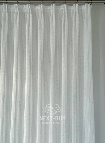 Тюль льон у смужку з сріблястим люрексом Linen Shine Stripe Snow White & Silver Туречинна