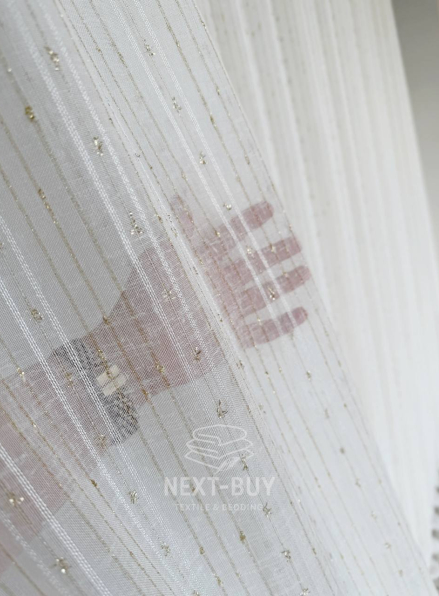 Тюль льон у смужку з золотим люрексом Linen Shine Stripe Cream & Gold, Туреччина