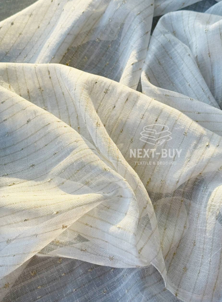 Тюль льон у смужку з золотим люрексом Linen Shine Stripe Cream & Gold, Туреччина