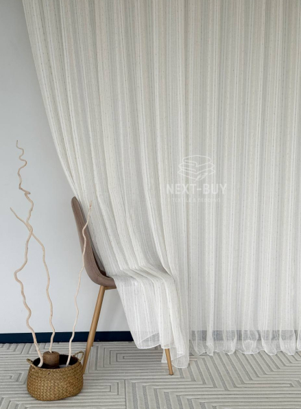 Тюль льон у смужку з золотим люрексом Linen Shine Stripe Cream & Gold, Туреччина