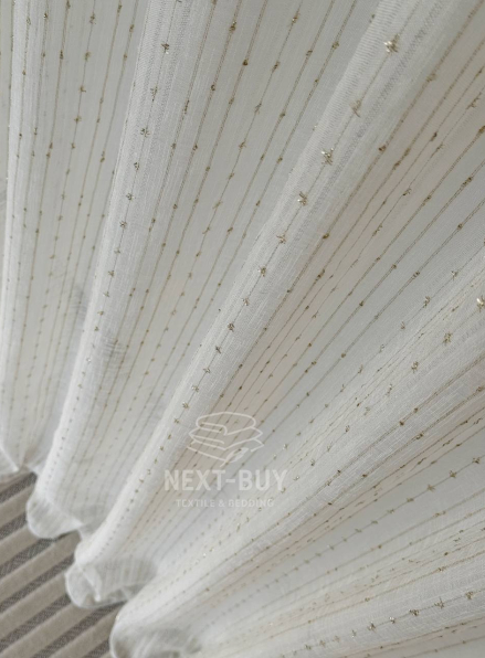 Тюль льон у смужку з золотим люрексом Linen Shine Stripe Cream & Gold, Туреччина
