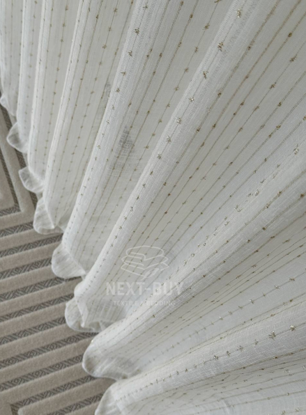Тюль льон у смужку з золотим люрексом Linen Shine Stripe Cream & Gold, Туреччина