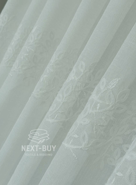 Тюль льон білий з рельєфною, флористичною вишивкою  Linen Elegance Natural White Туречинна
