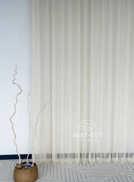 Тюль однотонний грек сітка світло-бежева з блиском Silver Light Beige Туреччина