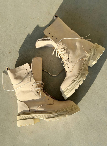 Жіночі зимові шкіряні черевики з натуральним хутром, світлі (євро зима) Step