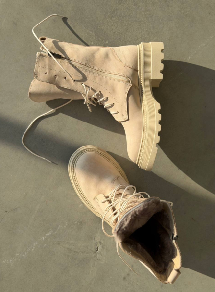 Жіночі зимові шкіряні черевики з натуральним хутром, світлі (євро зима) Step