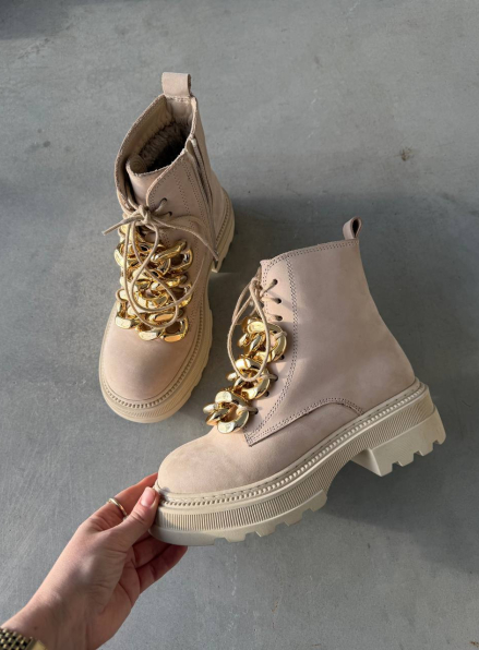 Жіночі Зимові шкіряні черевики з натуральним хутром, світло-бежеві (євро зима) Step