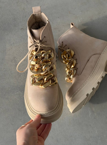 Жіночі Зимові шкіряні черевики з натуральним хутром, світло-бежеві (євро зима) Step