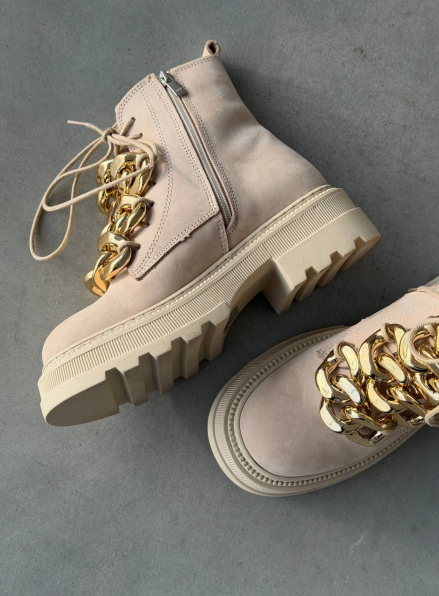 Жіночі Зимові шкіряні черевики з натуральним хутром, світло-бежеві (євро зима) Step