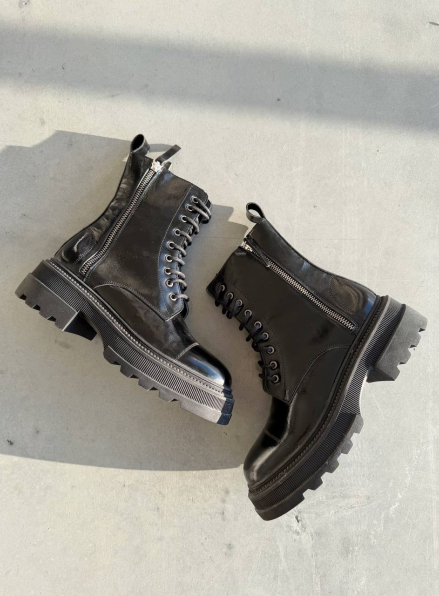 Жіночі Зимові шкіряні черевики з натуральним хутром, чорні (євро зима) Step