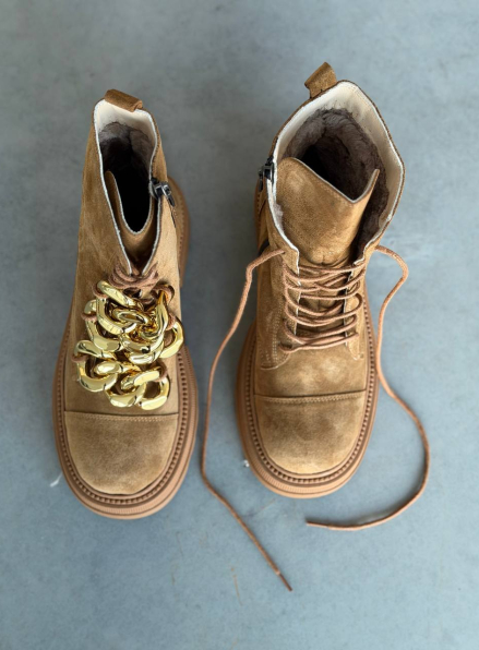 Жіночі Зимові шкіряні черевики з натуральним хутром, карамельні (євро зима) Step