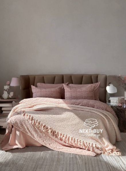 Maison D'or Paris Emeline вафельне покривало жатка з бахромою рожеве 240х260