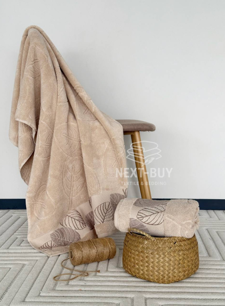 Рушники Leaf Harmony biege Туреччина набір баня + лице 100% бавовна, беж з візерунком листя
