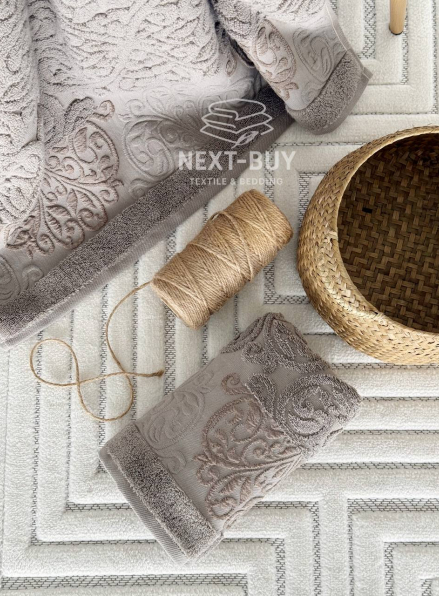 Рушники Royal Ornament Mokko – Туреччина, 100% бавовна, колір мокко з об’ємним візерунком 2шт