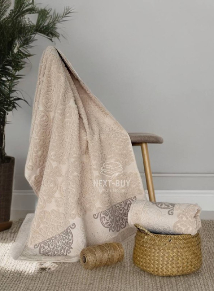 Рушники Royal Ornament bej – Туреччина, 100% бавовна, беж з об’ємним візерунком 2шт